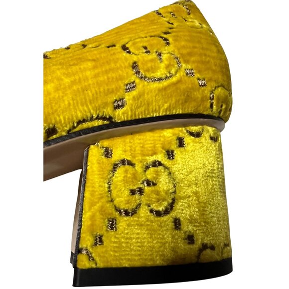 Gucci Yellow Velvet GG Marmont Block Heel Pumps – Size 41 100% Authentic New - Picture 9 of 16